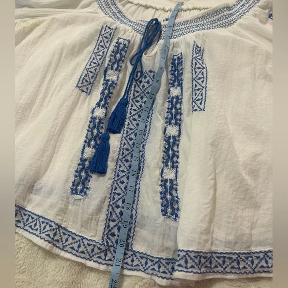 Free People White and Blue Embroidered Blouse - Picture 12 of 12